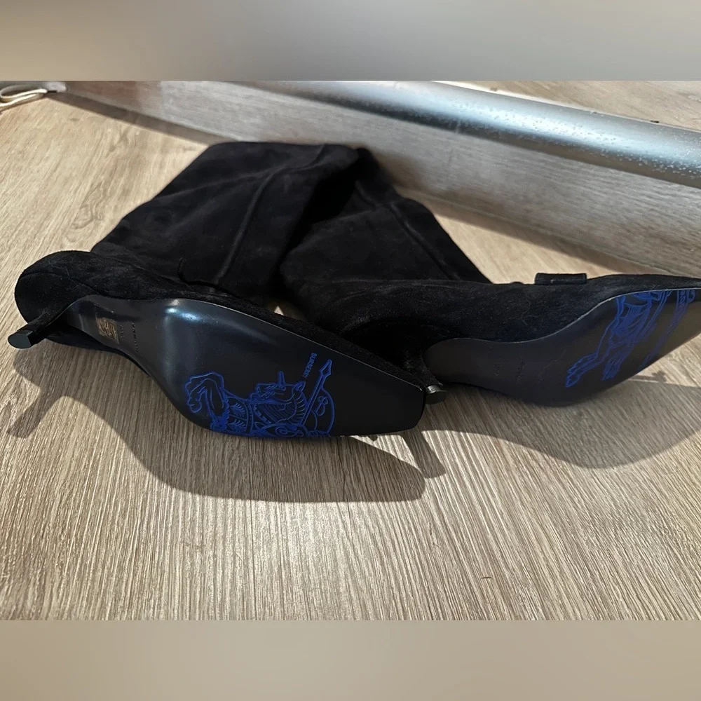 New Burberry Storm Black Suede Knee High Boots Size 36.5 - Picture 5 of 8